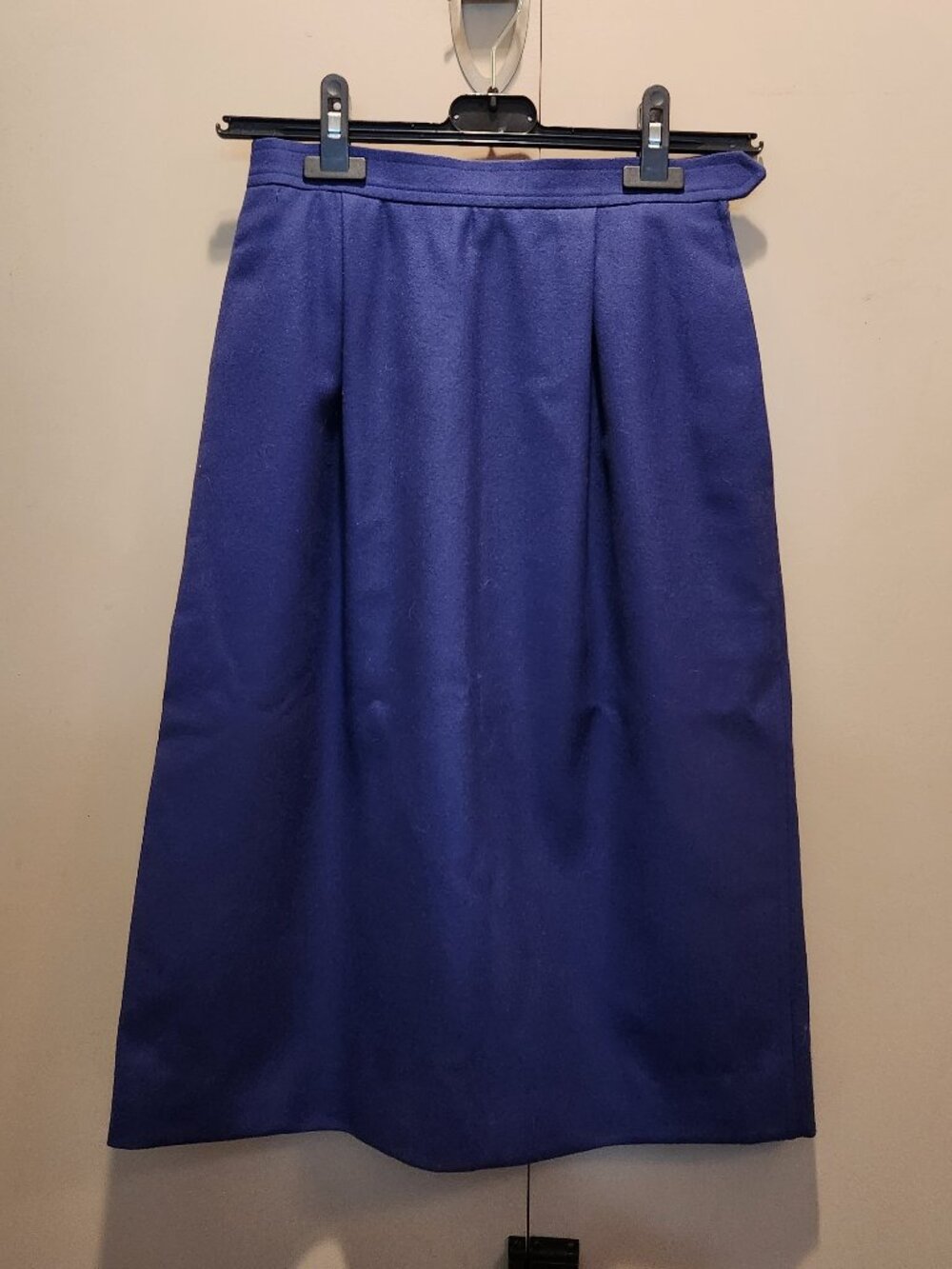 Vintage Saint Laurent Rive Gauche Wool Midi Skirt Tanzanite Blue SZ 36 XS